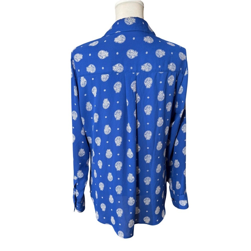 Express Portofino Shirt Women's Large Blue Paisley Button Up Blouse Long Sleeve - Picture 8 of 11